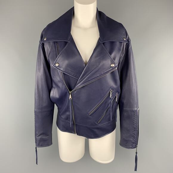 REBECCA MINKOFF Size XS Navy Leather Lamb Skin Biker Jacket